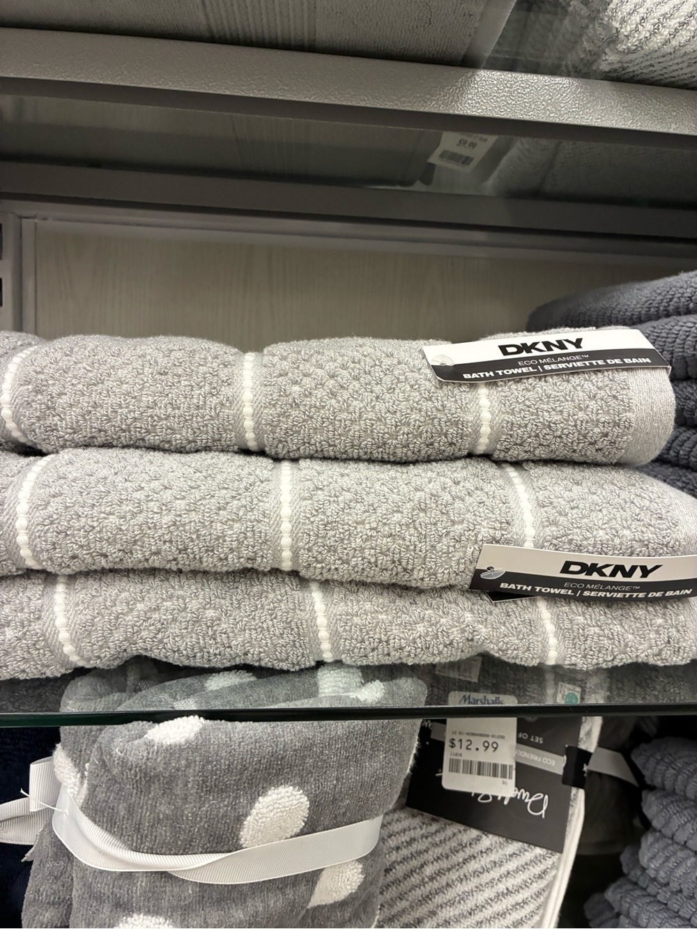SET OF 3- DKNY Gray Bath Towels-Soft Absorbent Home Accent